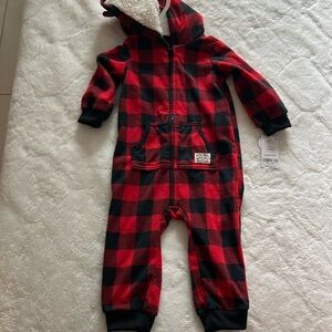 New Carter's New Plaid Hooded Fleece One Piece - New Kids 18M